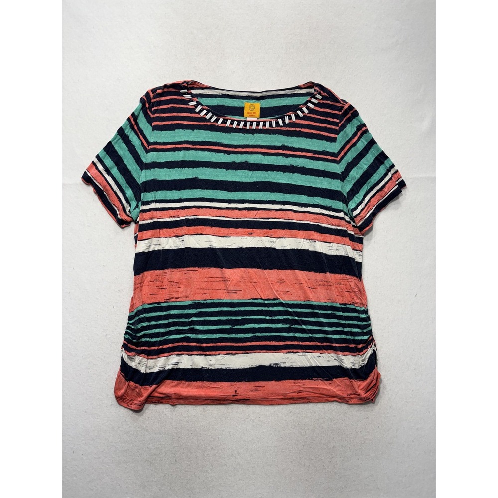Ruby Rd. Woman 3X Multicolor Stripe Beaded Scoop Neck Jersey Tee 60853